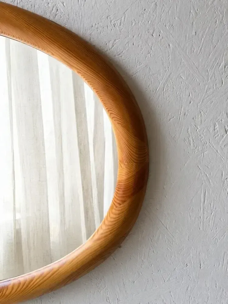Home Decor Oval Pine Mirror Glasmaster Markaryd Sweden 1970s photo