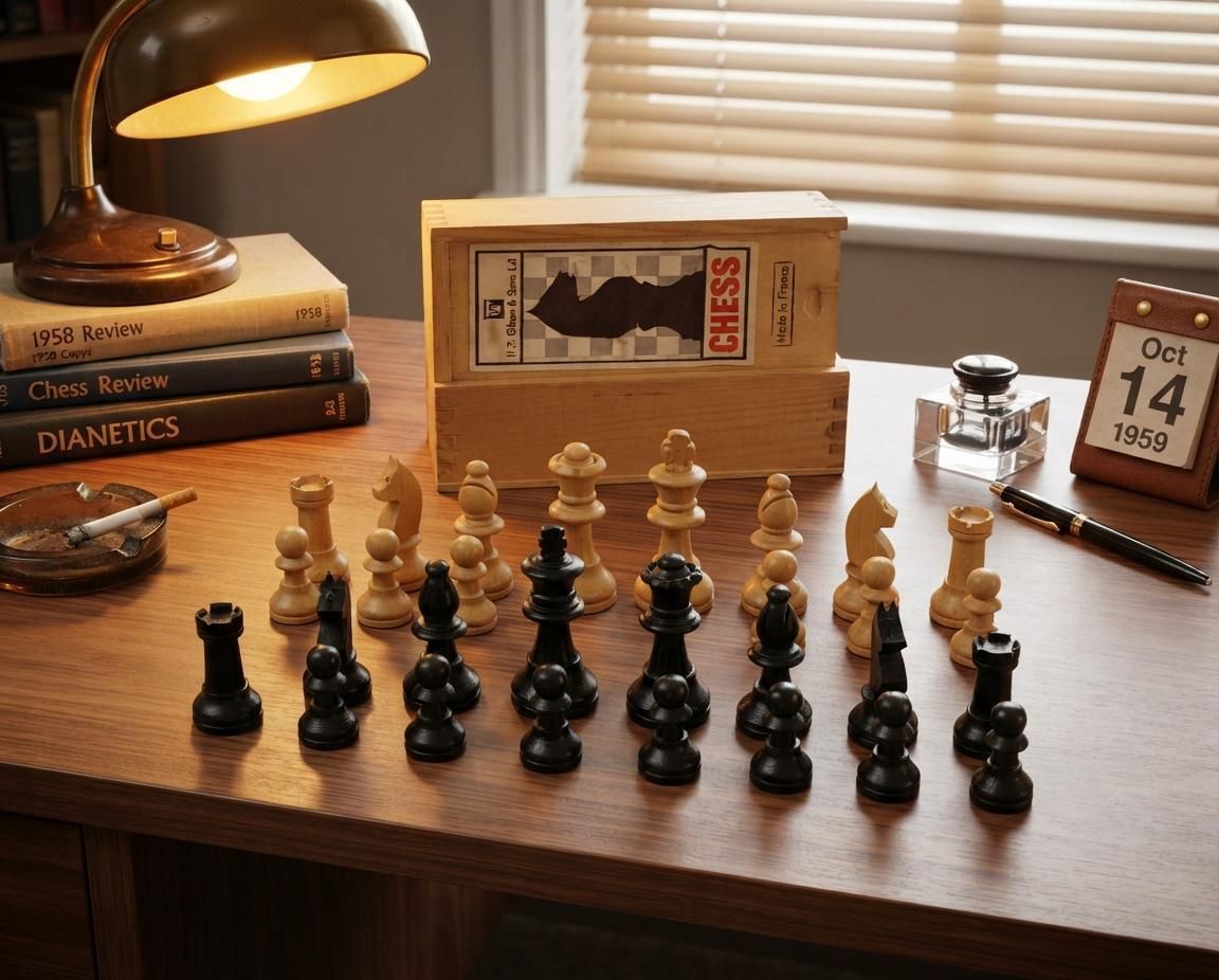 Chess Set In Original Box, Unused Condition, Mid Century, By H.P. Gibson & Sons