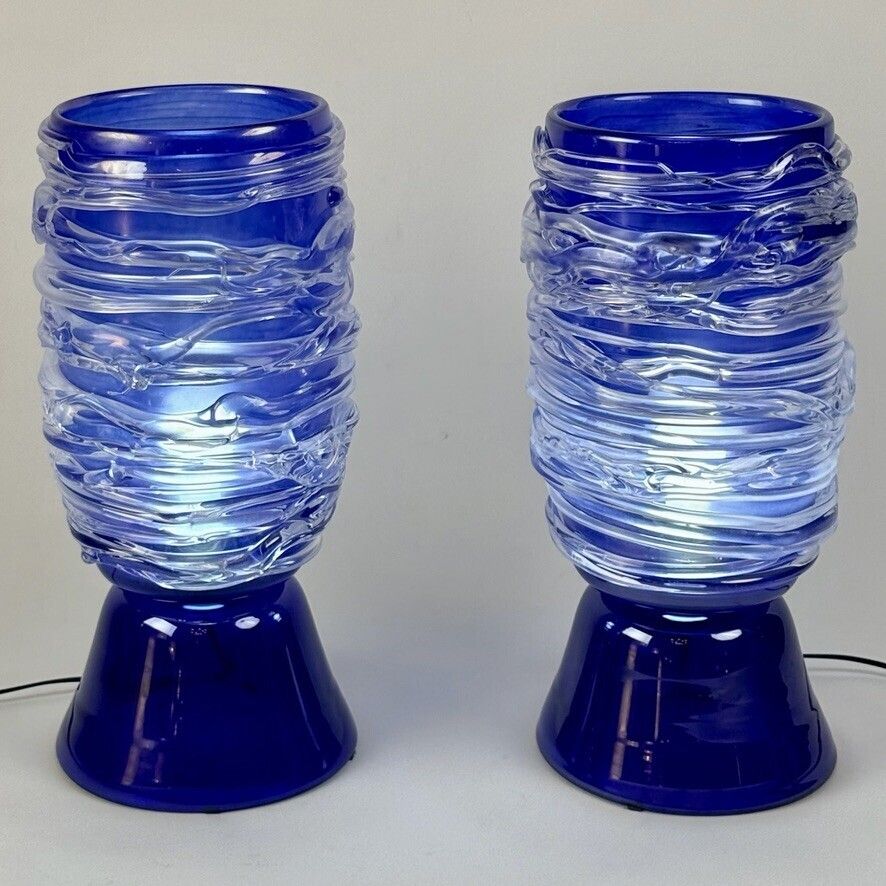 Paar blauwe Murano glazen tafellampen, eind 20e eeuw photo furniture