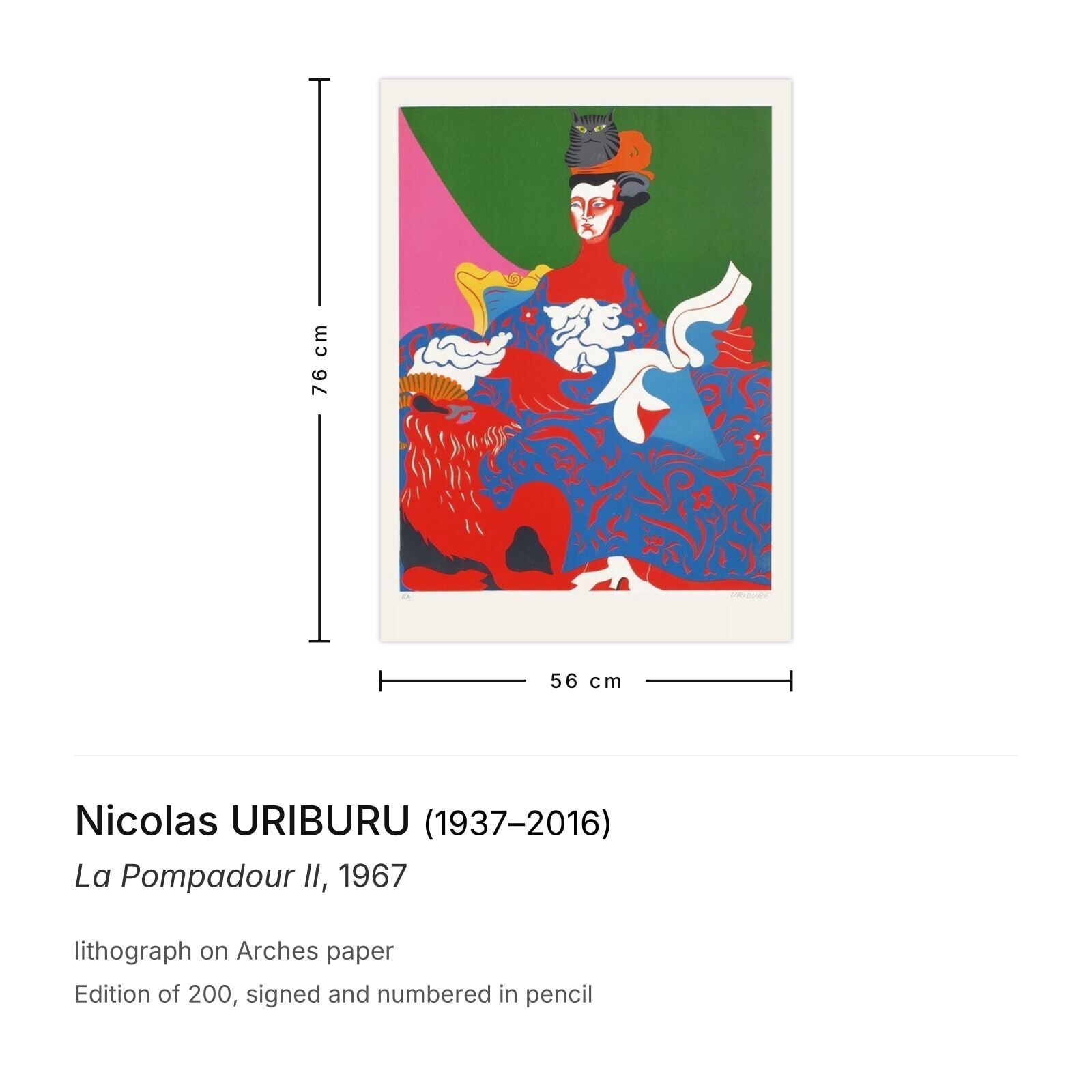 Lithographie signée Nicolas Uriburu La Pompadour II 1967 photo furniture