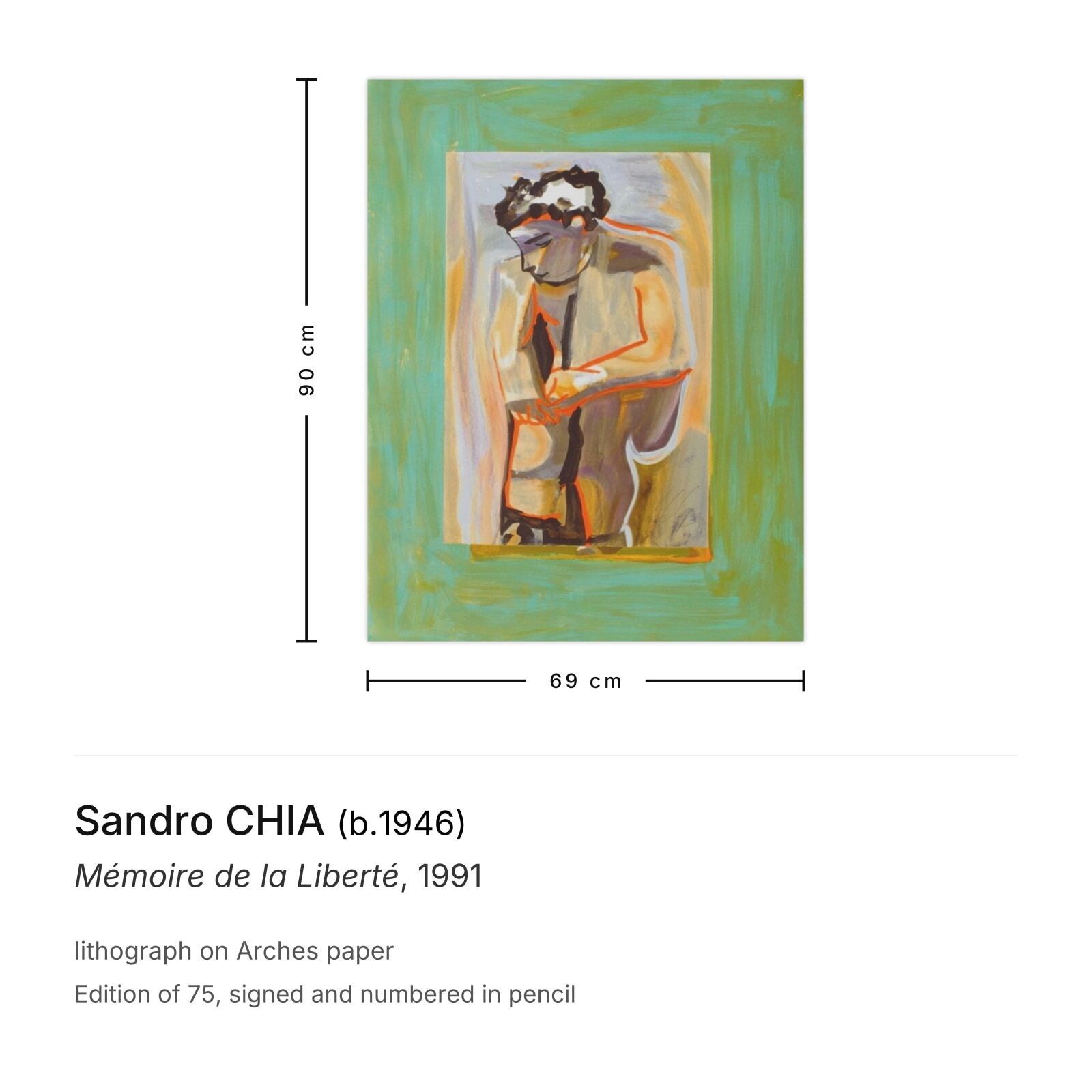 Sandro Chia Signed Lithograph Mémoire De La Liberté 1991 photo furniture