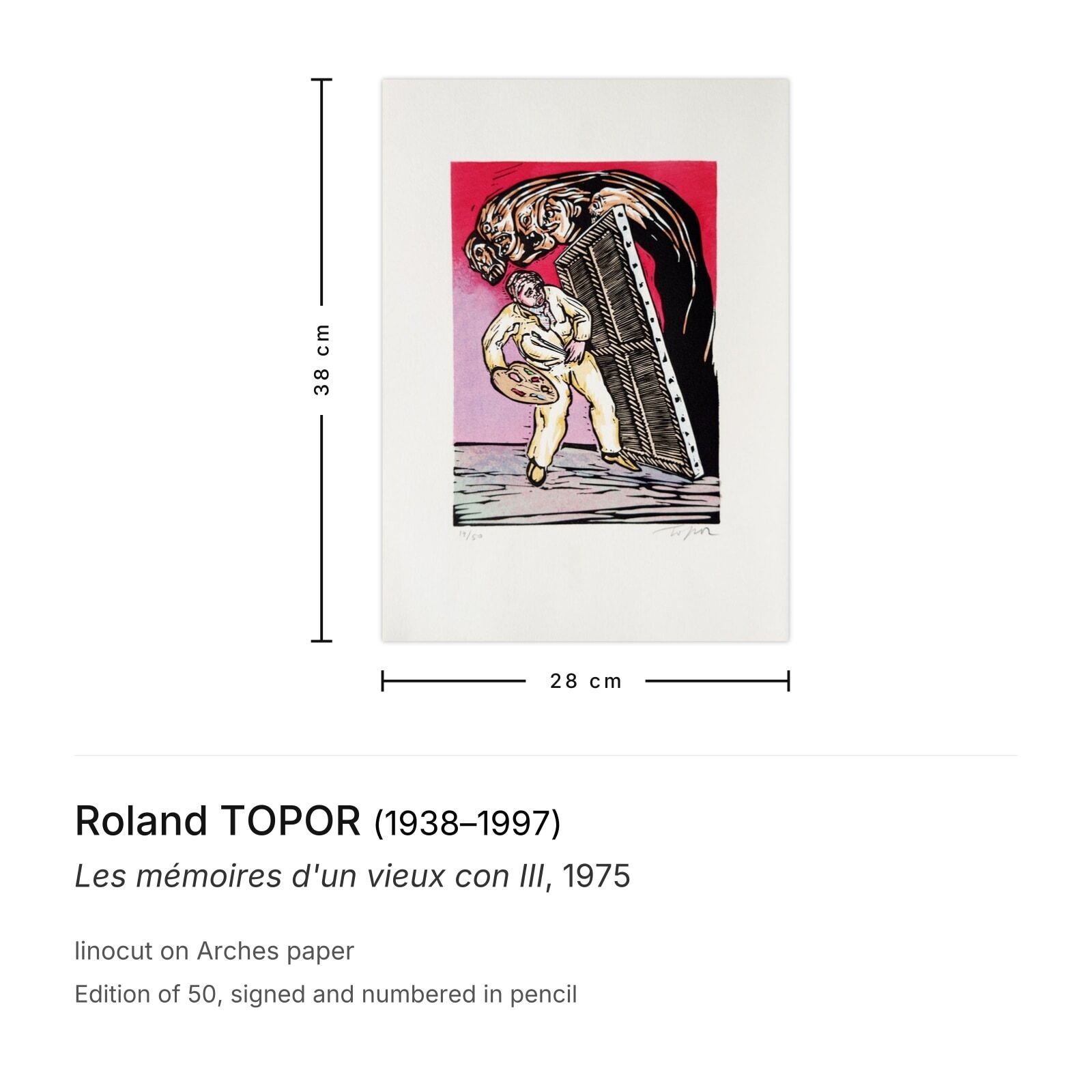 Linogravure signée Roland Topor, Les Mémoires D'un Vieux Con III, 1975 photo furniture