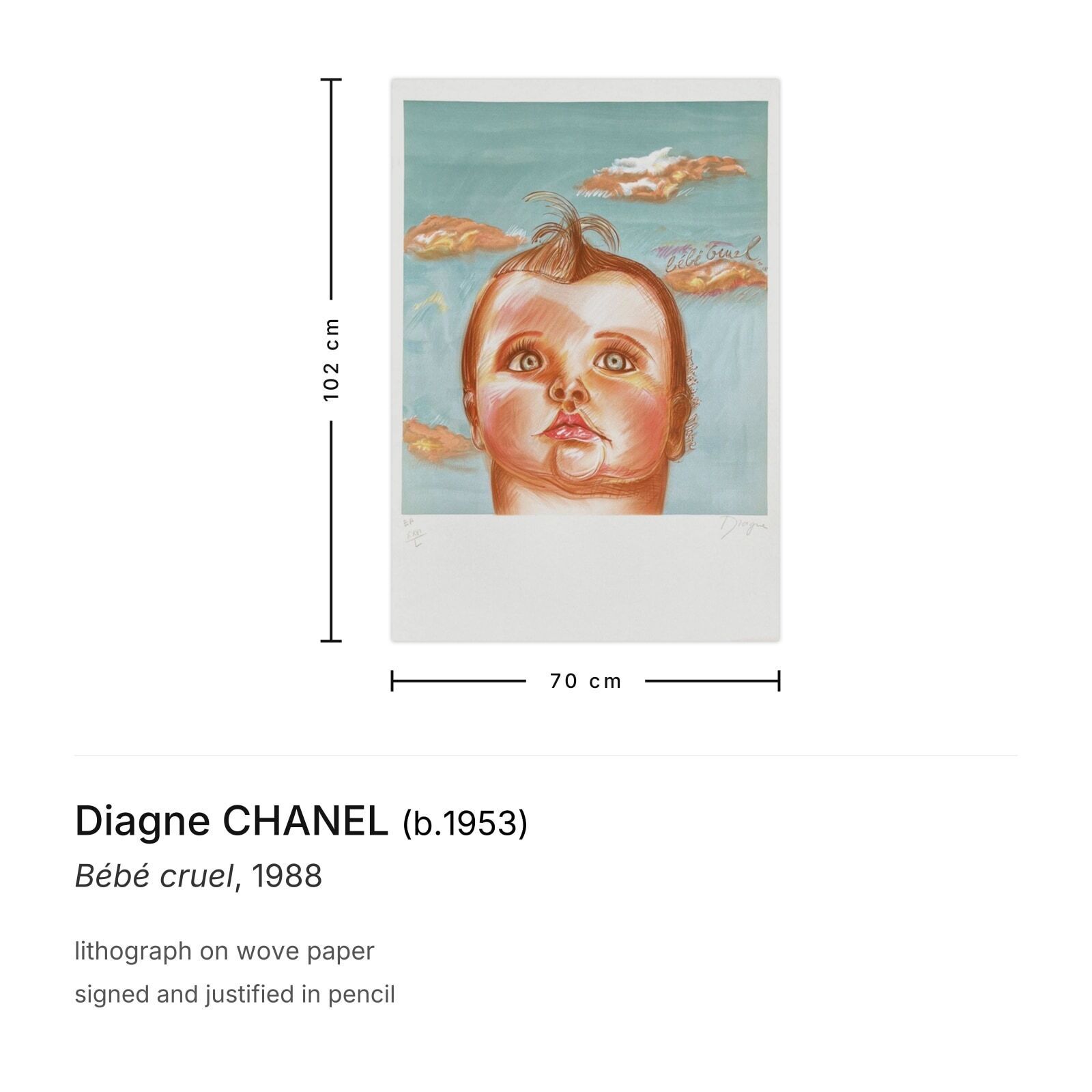 Diagne Chanel Signed Lithograph Bébé Cruel 1988 photo furniture