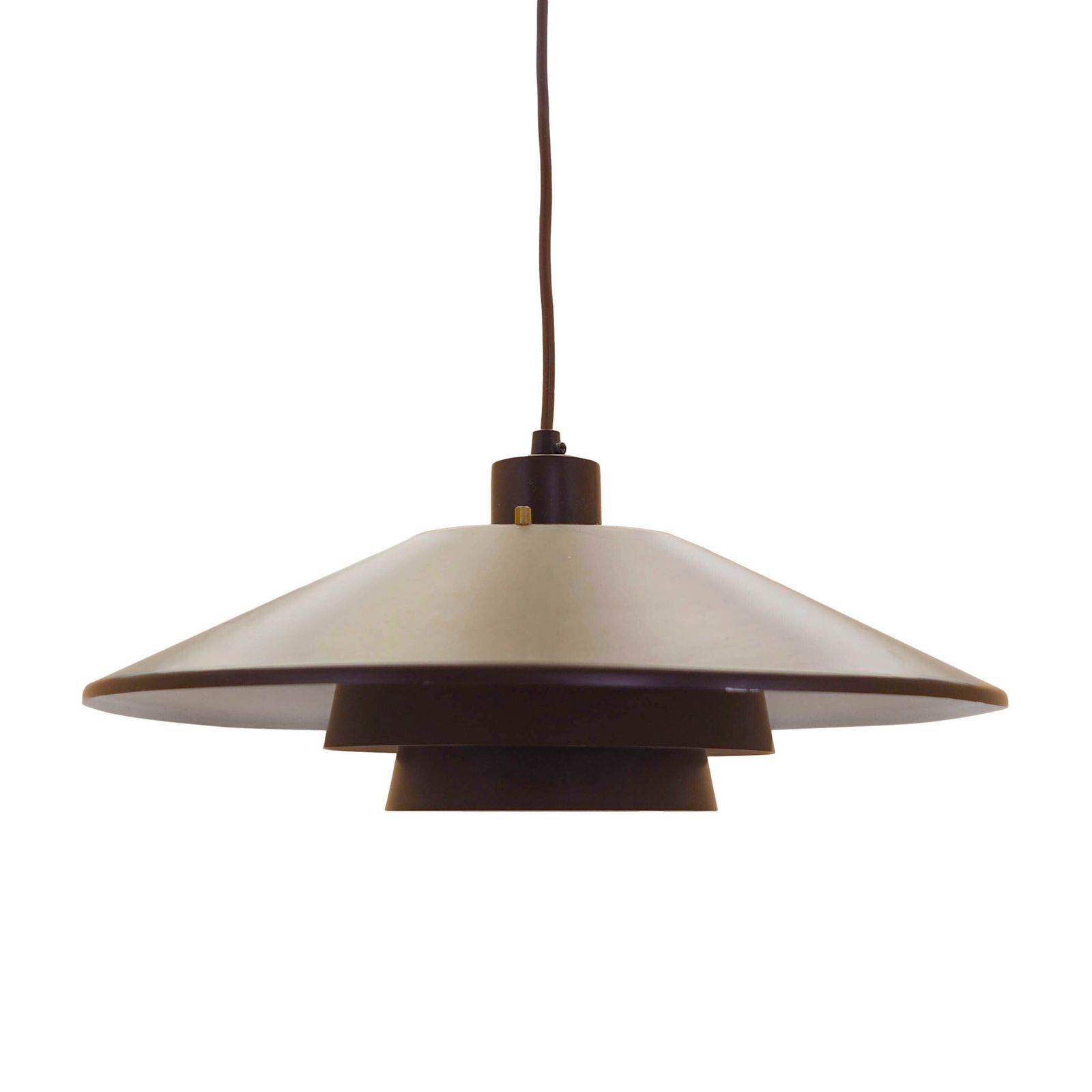 Deense Hanglamp met Gelaagde Kap, Bruine Metaalafwerking, jaren 1960