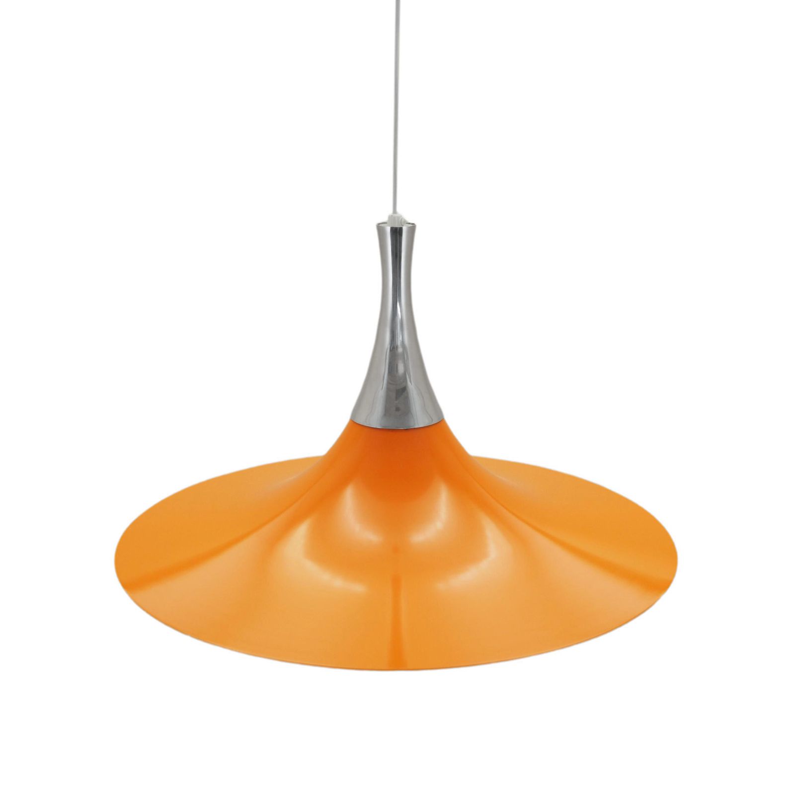 Deense Hanglamp Ca. Jaren 1960 Met Oranje Metalen Kap In Scandinavisch Modern Stijl