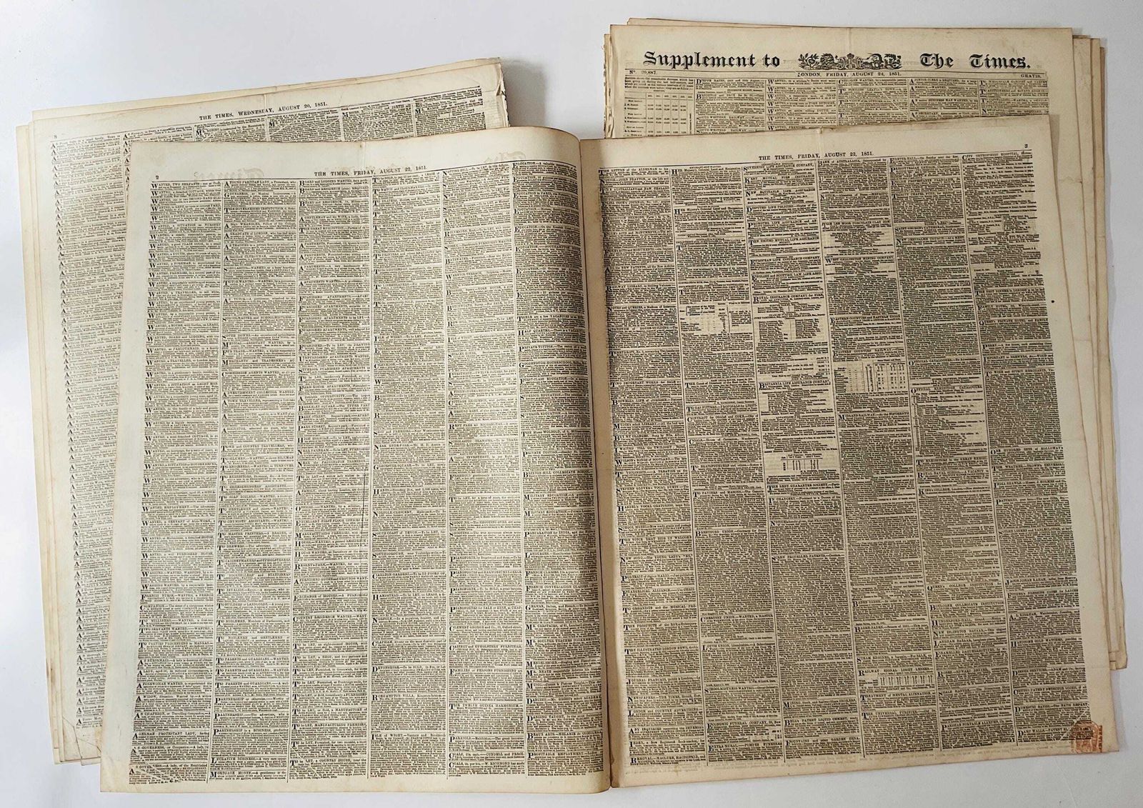 Original The Times Newspaper August 1851 Complete Month Run Victorian Daily Press & Supplements photo Home Decor