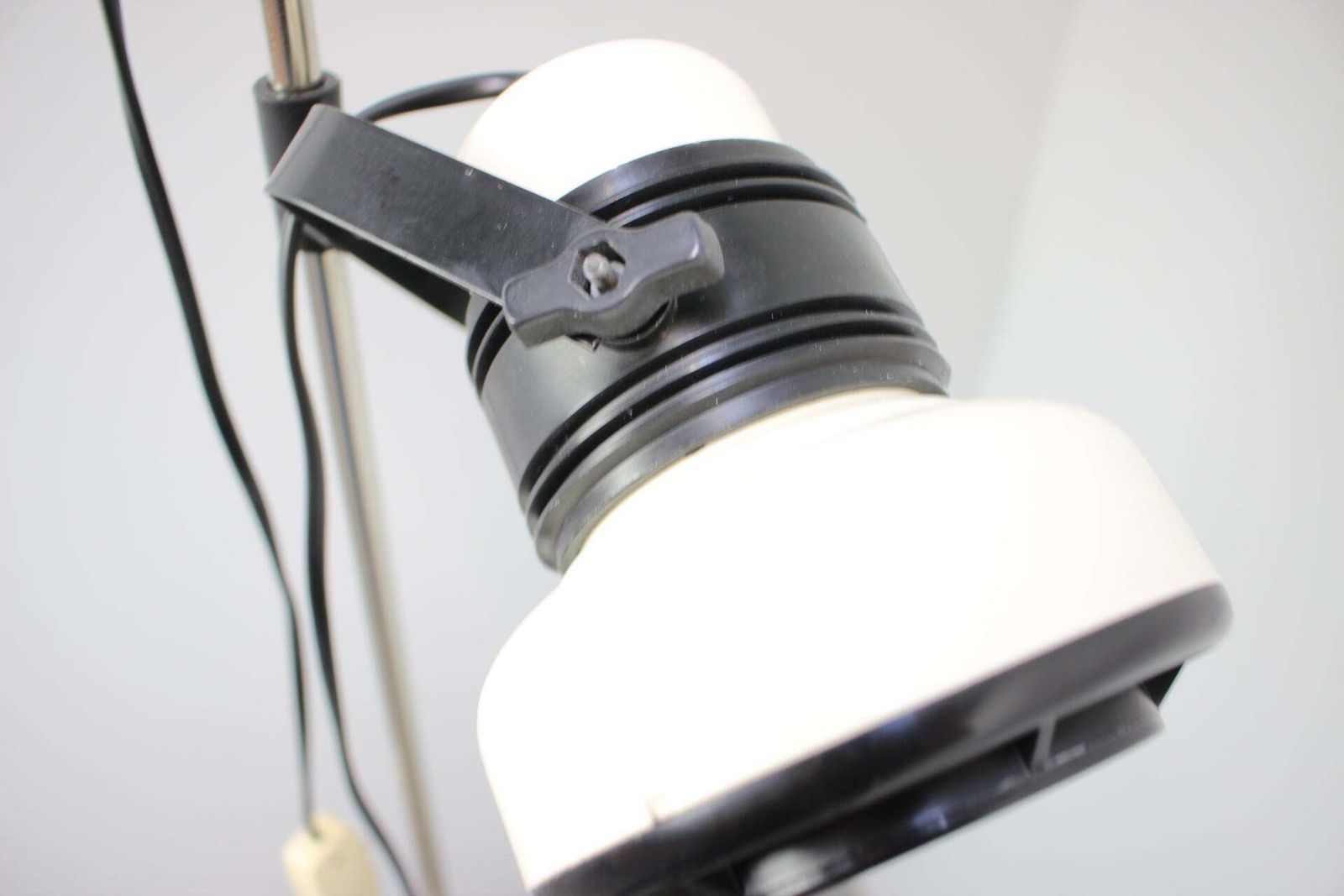 Vintage 1970s Hungarian Space Age Two Light Adjustable Floor Lamp In White Black photo vintage