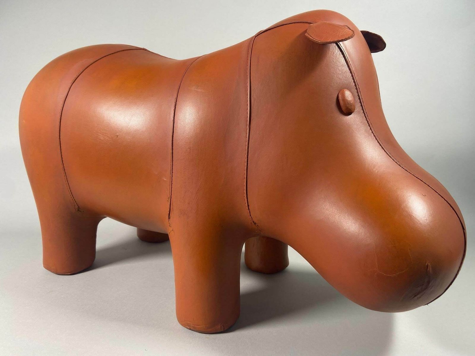 Vintage Dimitri Omersa Style Skin Footstool 1970 Handmade Hippo