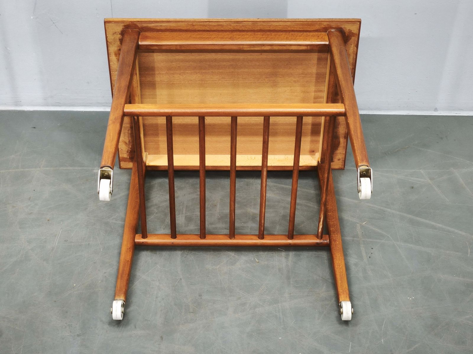 1960s Danish Modern Teak Serving Trolley Side Table On Wheels photo furniture
