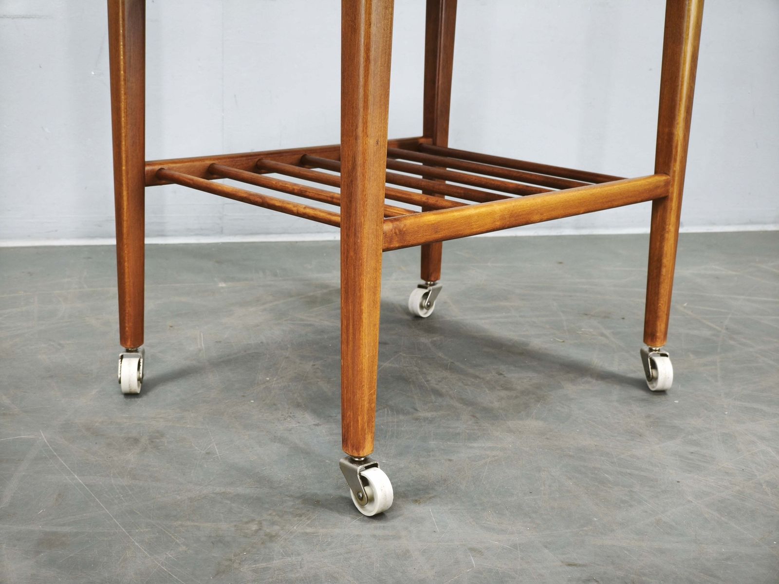 1960s Danish Modern Teak Serving Trolley Side Table On Wheels photo 394.0