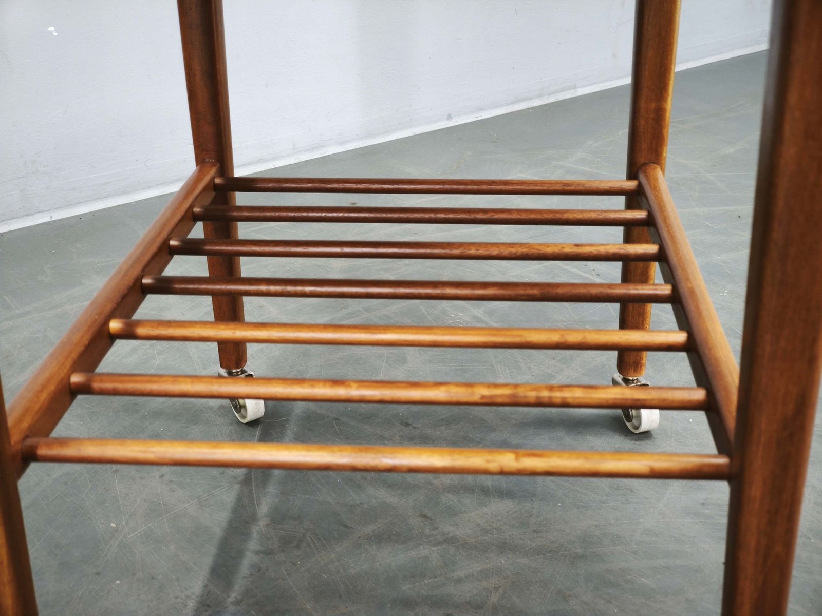 1960s Danish Modern Teak Serving Trolley Side Table On Wheels photo vinterior