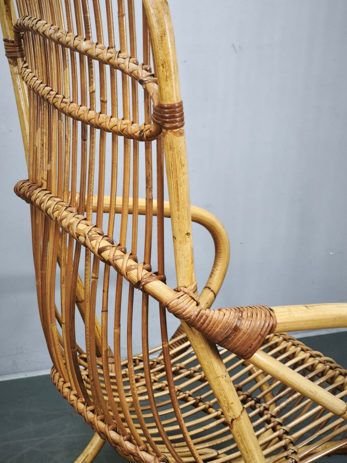 Tito Agnoli Italian Rattan Lounge Armchair, 1950s photo Furniture