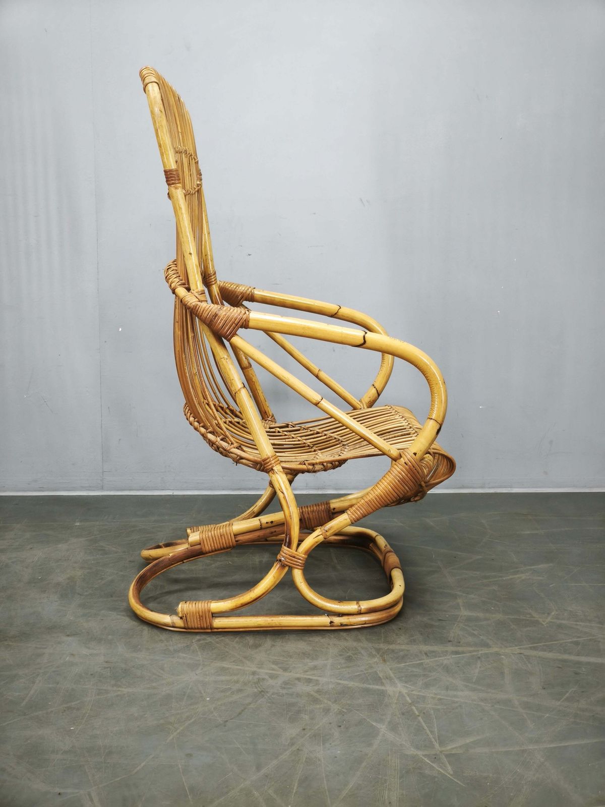 photo vinterior Tito Agnoli Italian Rattan Lounge Armchair, 1950s