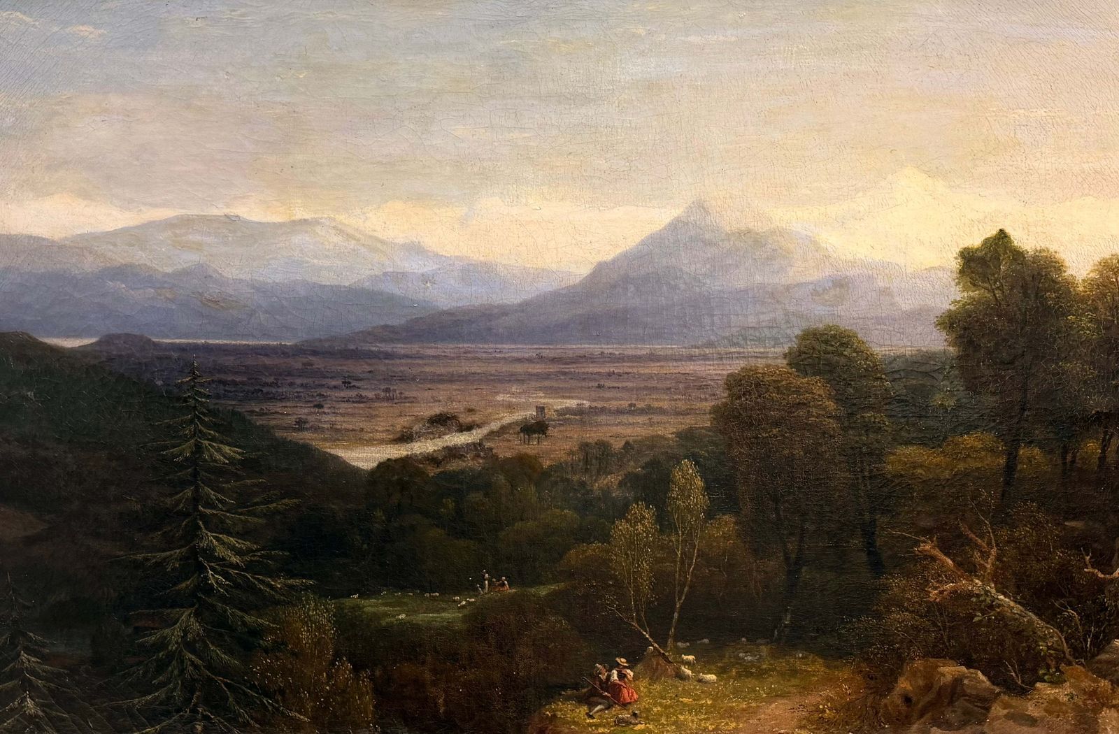 Fine Victorian Painting Figures Resting In Expansive Highland Mountain Landscape photo furniture