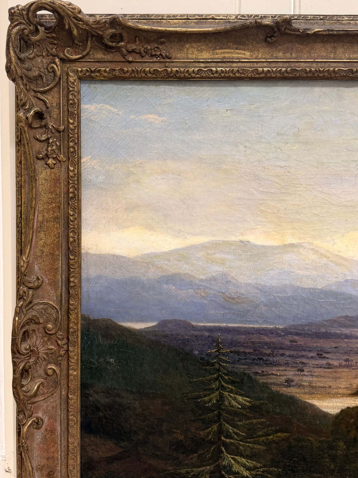 Fine Victorian Painting Figures Resting In Expansive Highland Mountain Landscape photo vintage