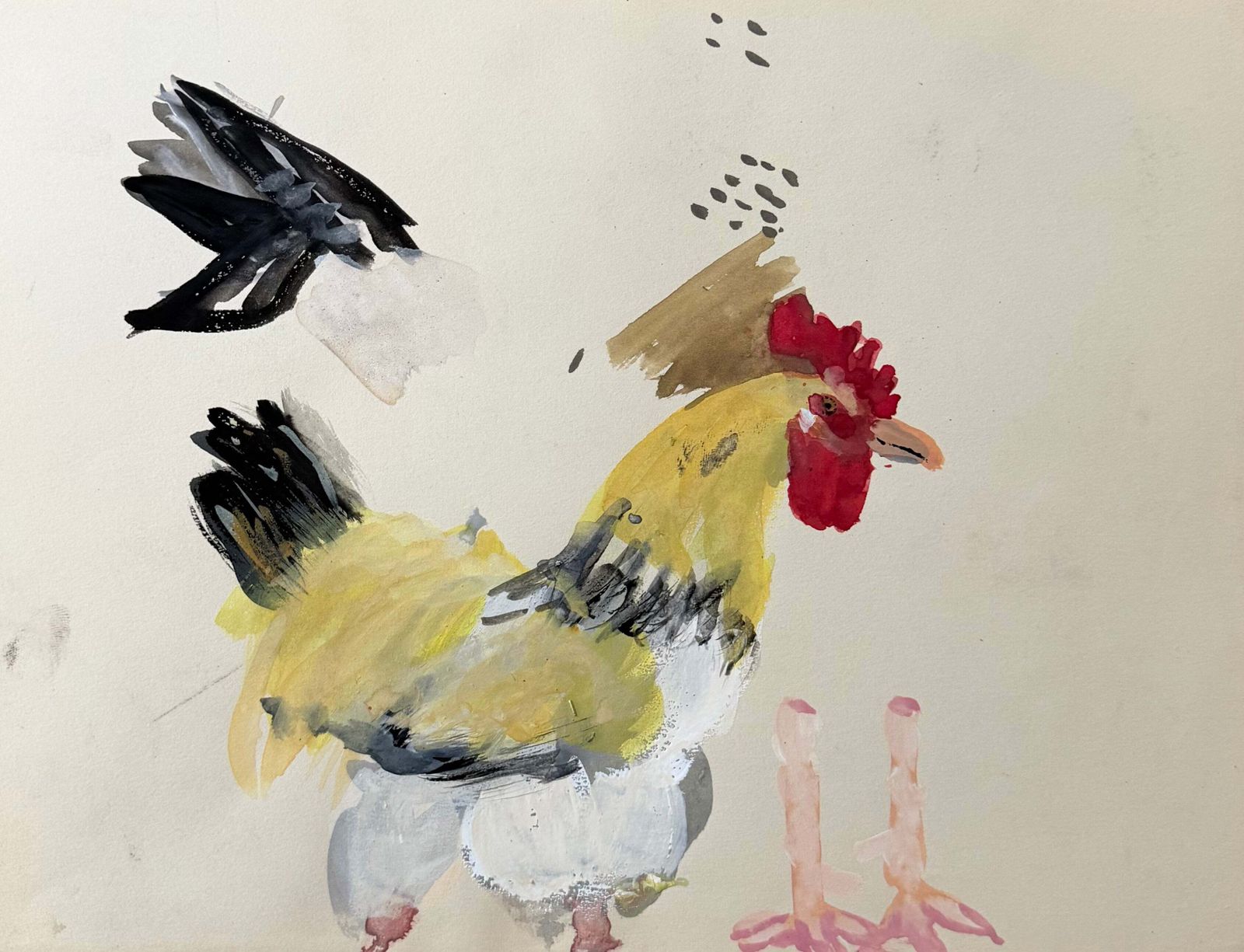Étude animalière moderniste française, coq, gouache