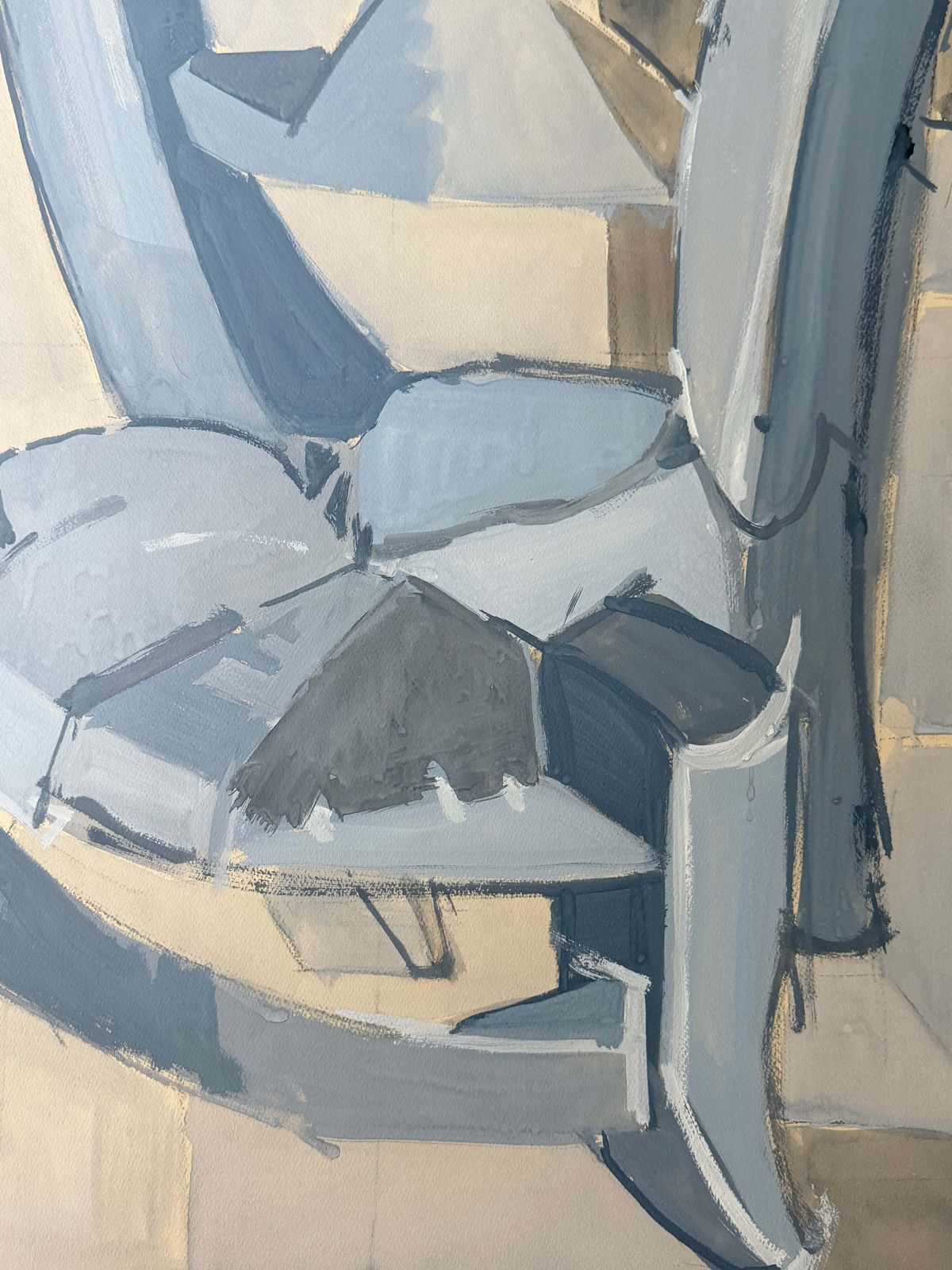 Blue Armchair French Modernist Cubist Interior 1950's Gouache Painting photo Art