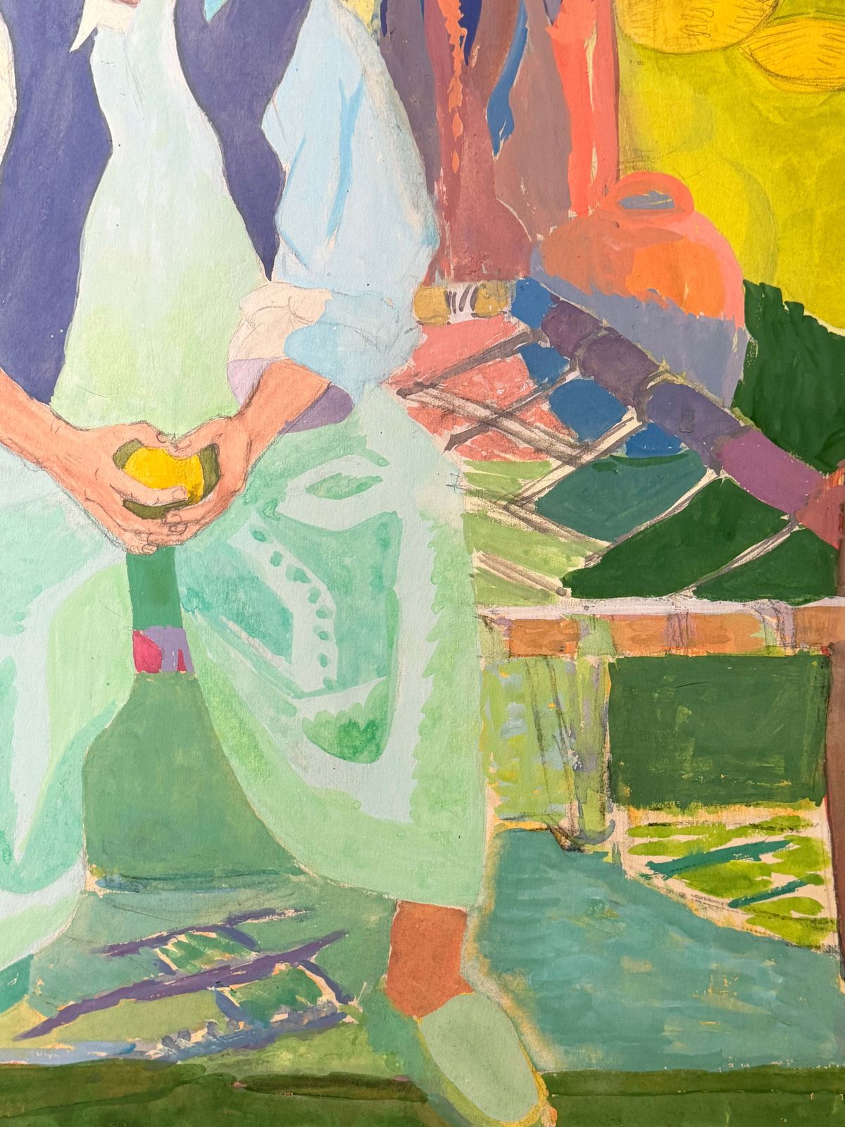 Seated Moroccan Man In A Bright Colourful Garden French Modernist Gouache photo Art