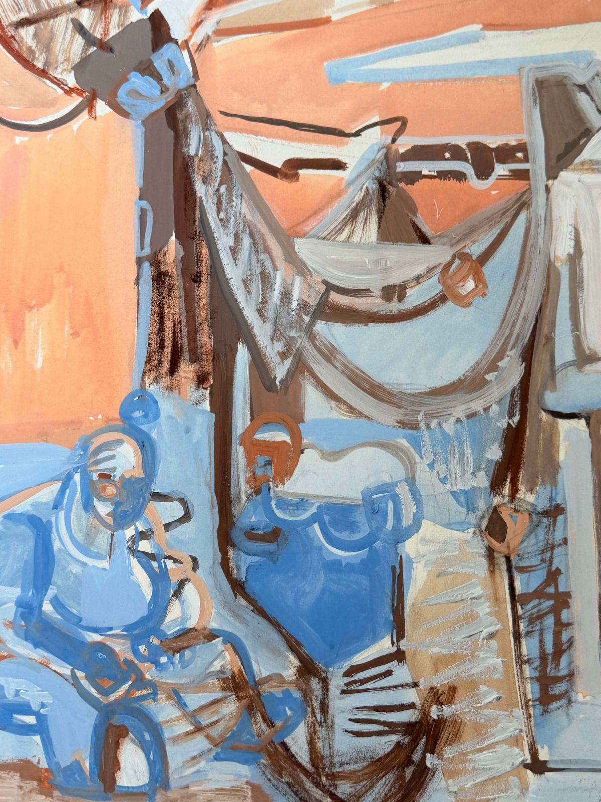 Figure cubiste dans un marché abstrait, gouache moderniste française, années 1950 photo buy