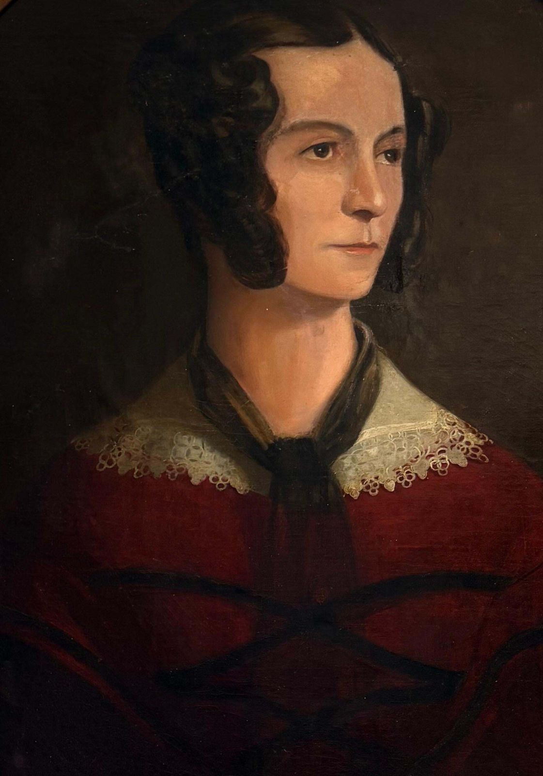 Portrait victorien d'une dame en robe rouge, peinture à l'huile britannique d'époque photo furniture
