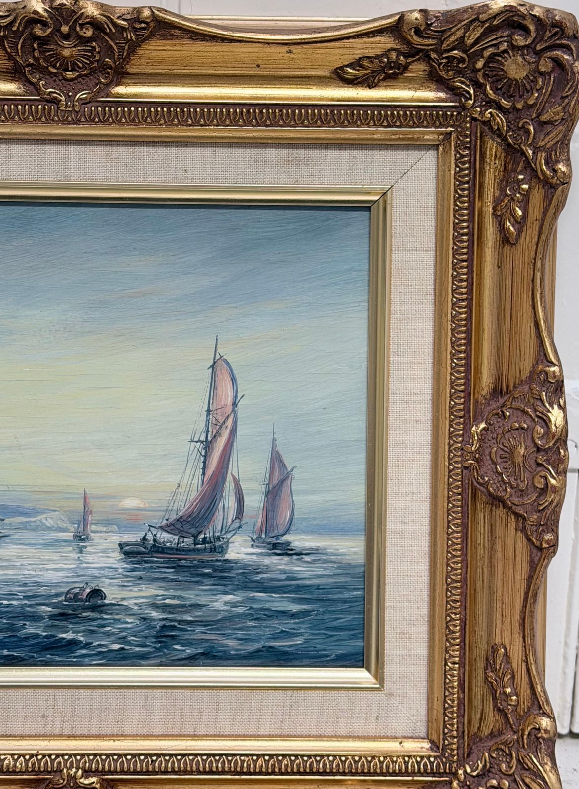 Bateaux de pêche au large de Douvres, peinture marine britannique encadrée, huile sur toile photo vinterior