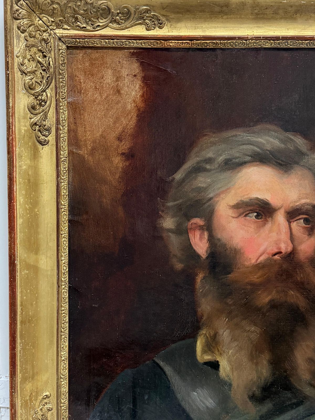 Portrait d'un gentleman barbu en vert, peinture à l'huile française du XIXe siècle photo buy