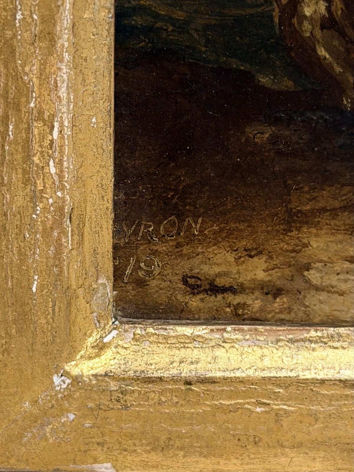 Lord Byron Standing On The Shore With Sailing Ship At Sea Antique Oil Painting photo vinterior