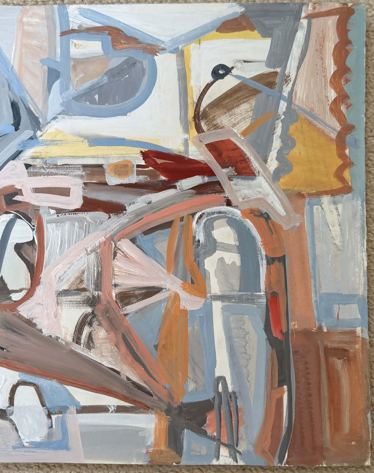 Paysage urbain abstrait, gouache moderniste française, années 1950 photo for sale