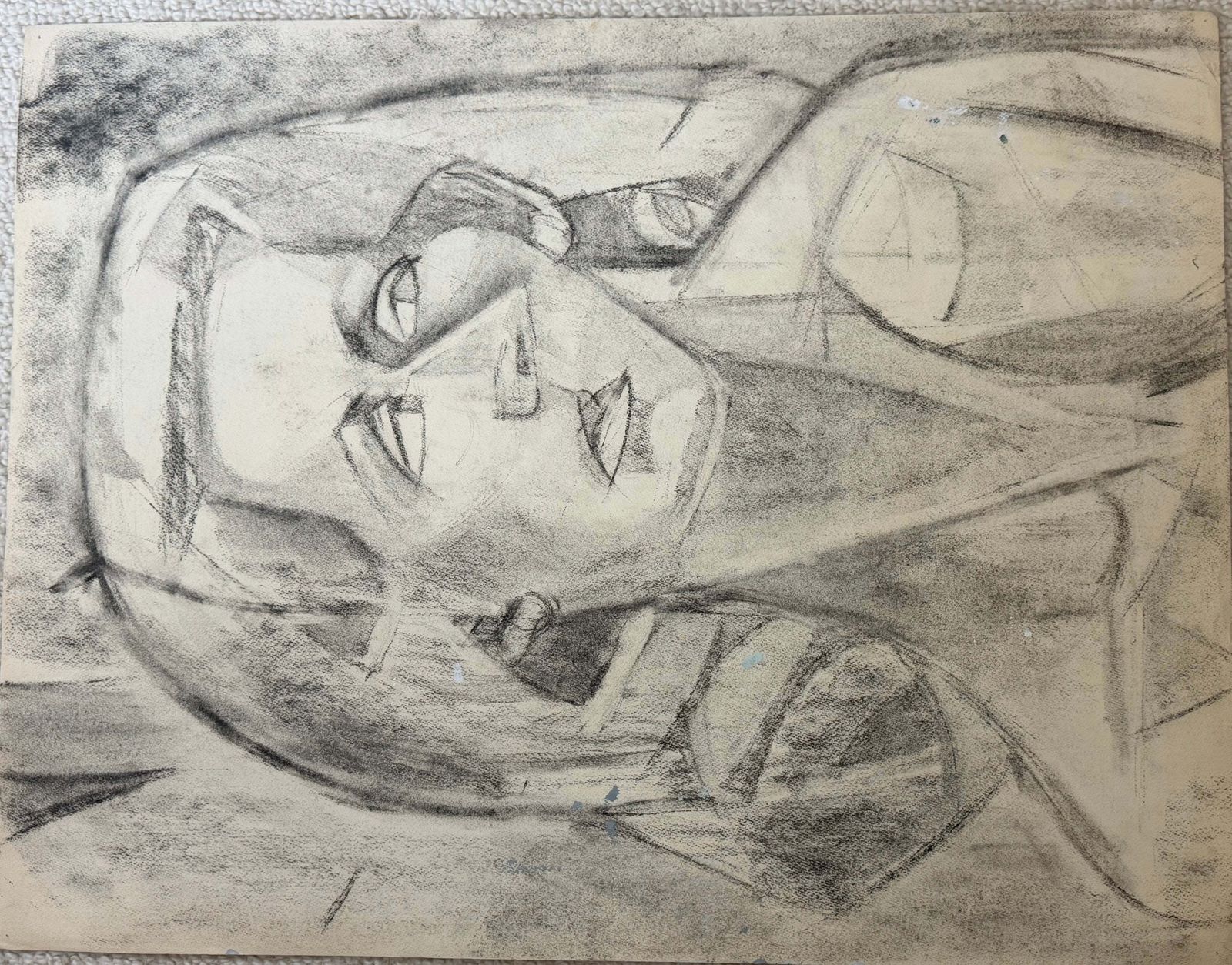 Turquoise Cubist Seated Female Figure French Modernist Gouache Painting photo vinterior