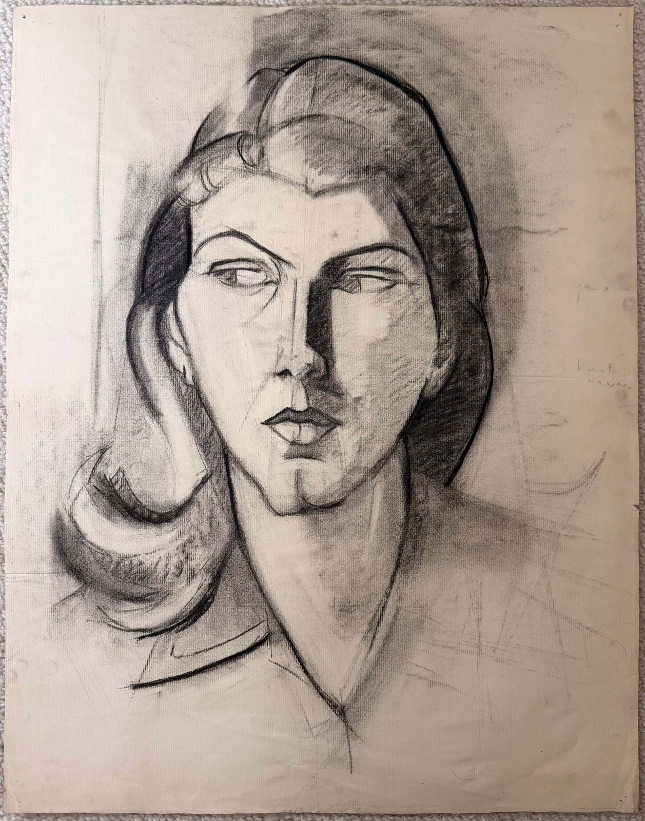 Portrait cubiste de femme, dessin moderniste français, XXe siècle photo furniture