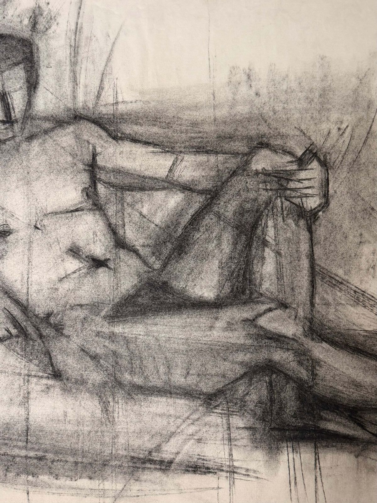 Reclining Male Nude Figure Study French Modernist Charcoal Drawing 20th Century photo Art