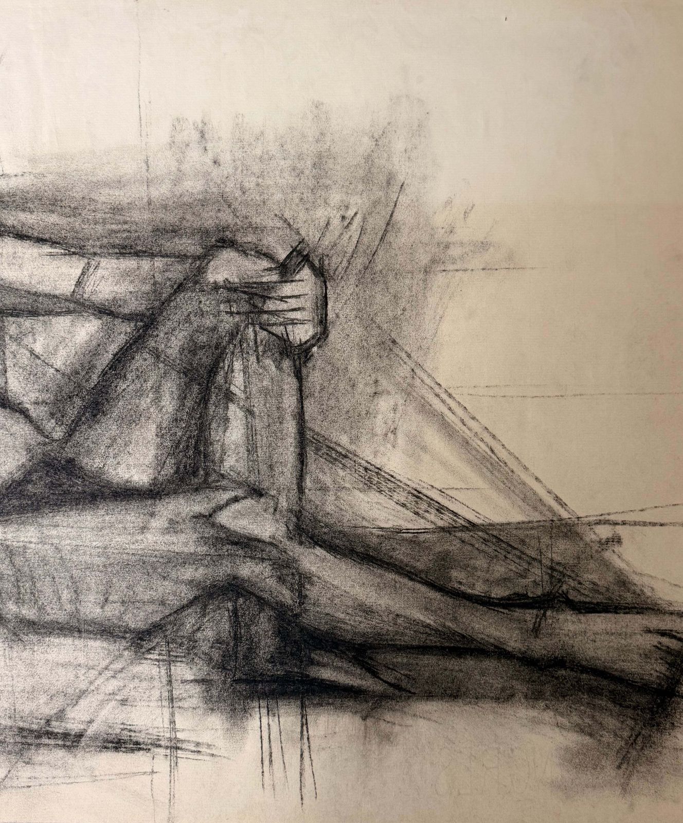 Étude de nu masculin allongé, dessin au fusain moderniste français, XXe siècle photo 428.0