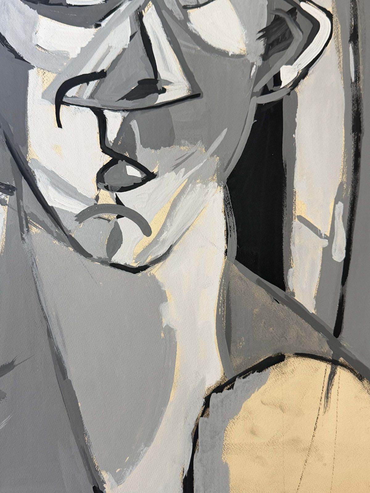 Figure féminine assise, turquoise, cubiste, gouache moderniste française photo 765.0