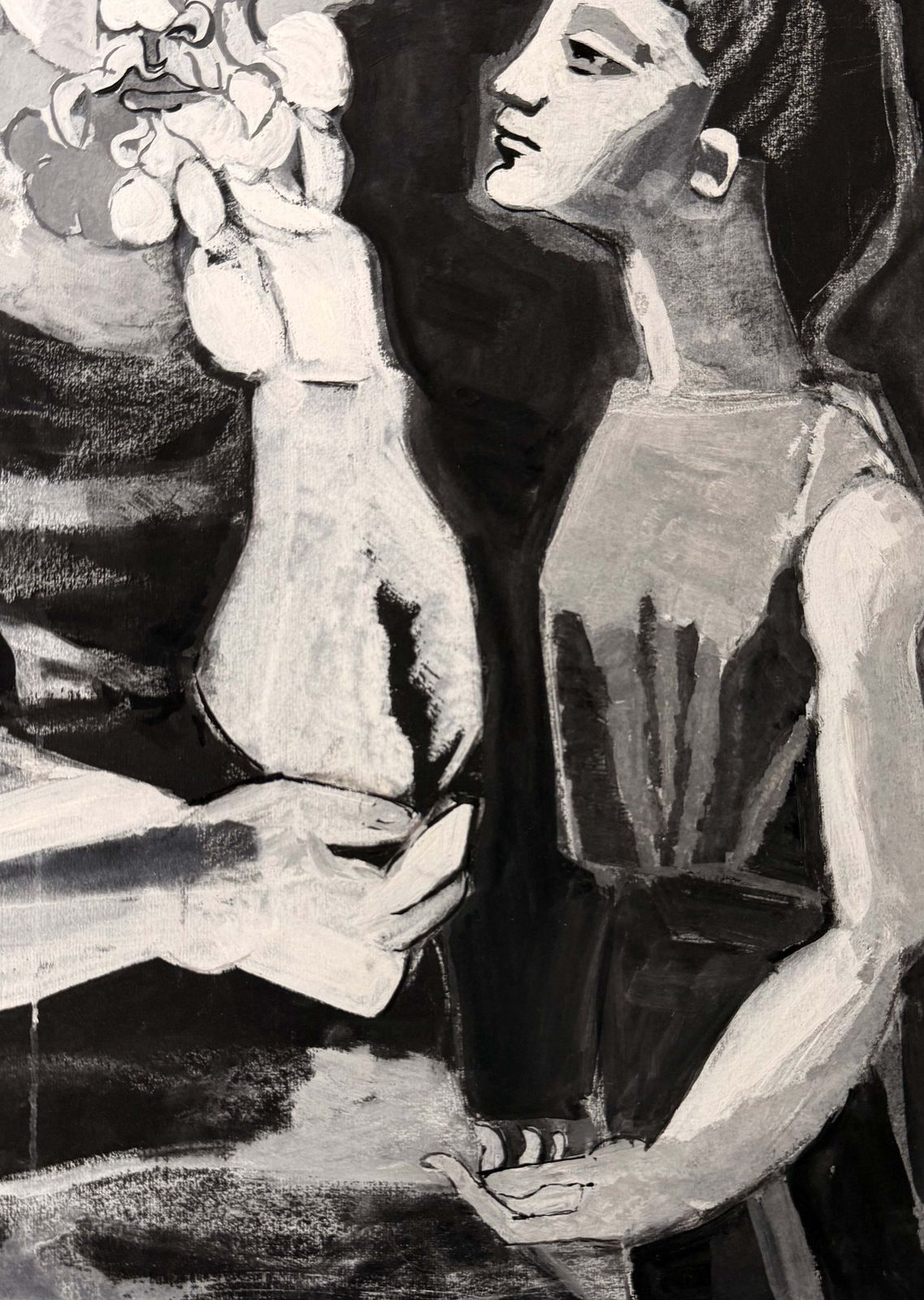 Peinture figurative cubiste française, homme barbu et femme, années 1950, dans le style de Picasso photo for sale