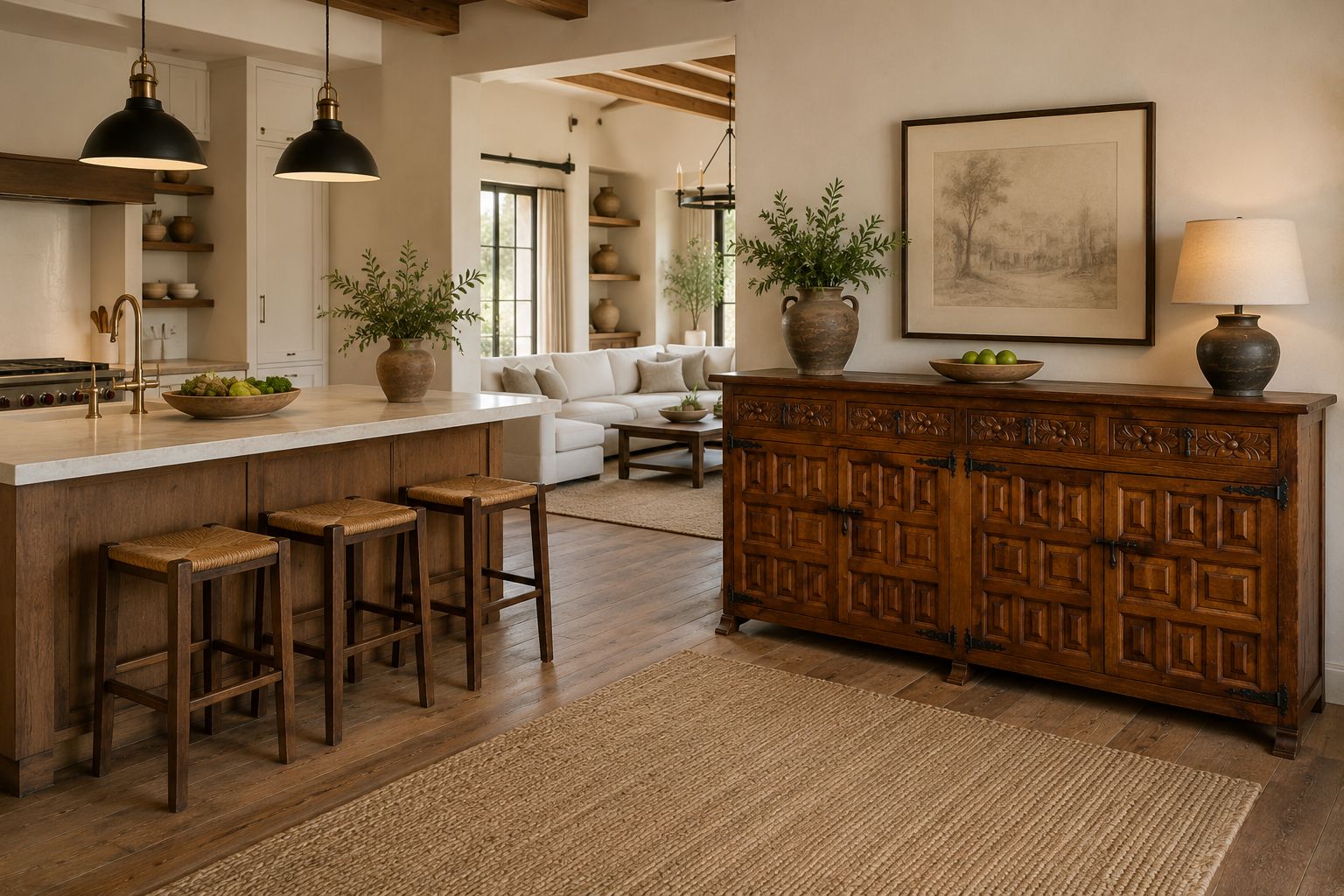Buffet espagnol rustique en bois sculpté avec ferrures forgées à la main, XXe siècle photo furniture
