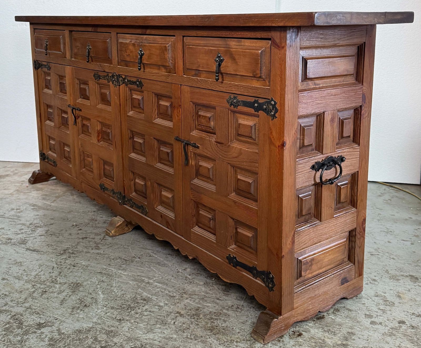 Spanish Rustic Carved Wood Sideboard Or Cabinet With Side Handles photo Furniture