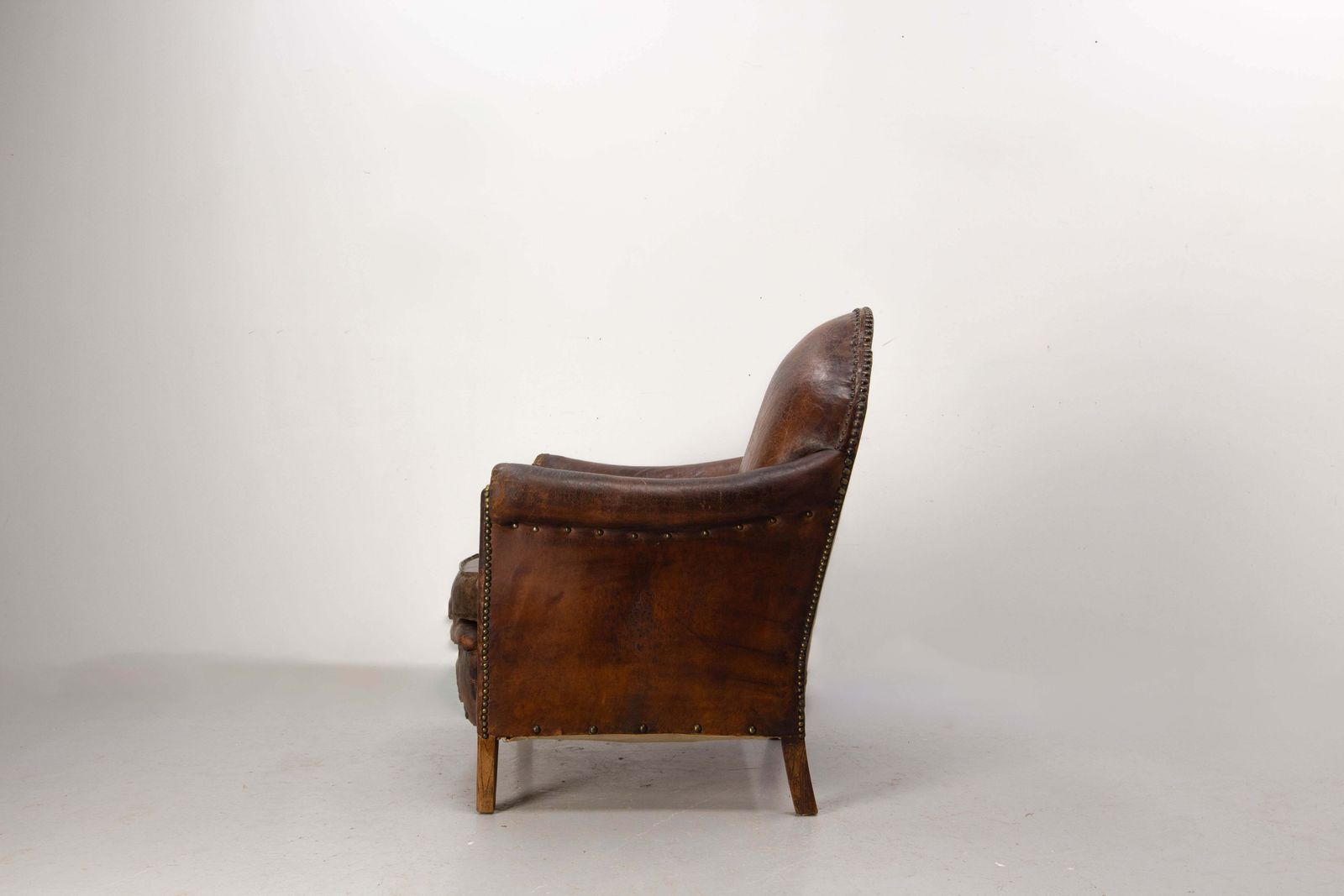 Art Deco Antique Club Armchair Fauteuil Leather Skai & Studs French, Circa 1920 photo Furniture