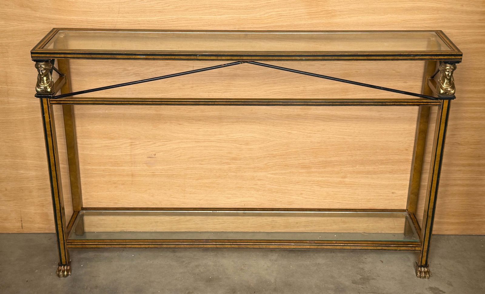 Maison Jansen Style Neoclassical Brass, Steel & Glass Console, France, C 1960 photo Furniture