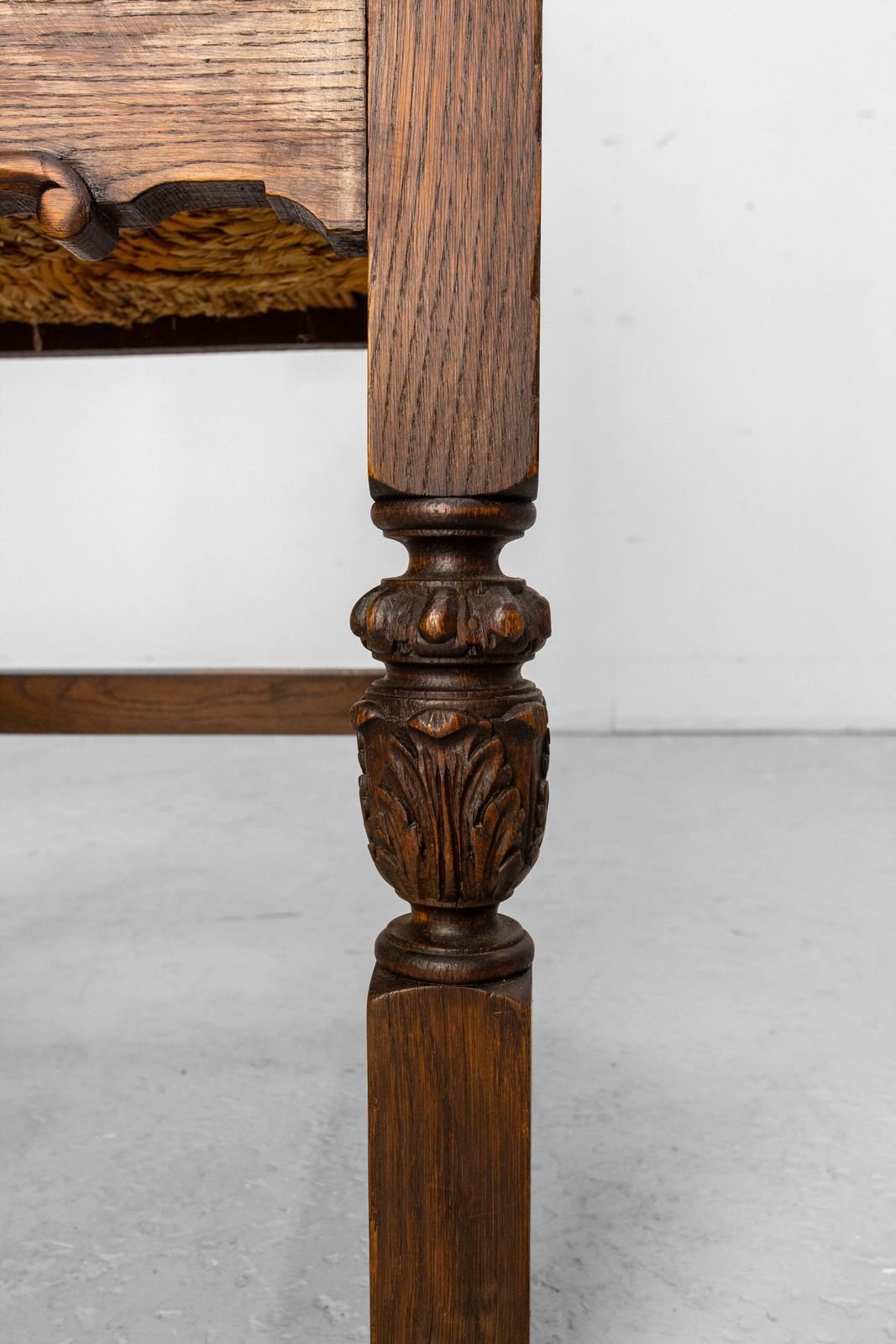 photo for sale Six Spanish Oak Dining Chairs Rush Seats, Circa 1950
