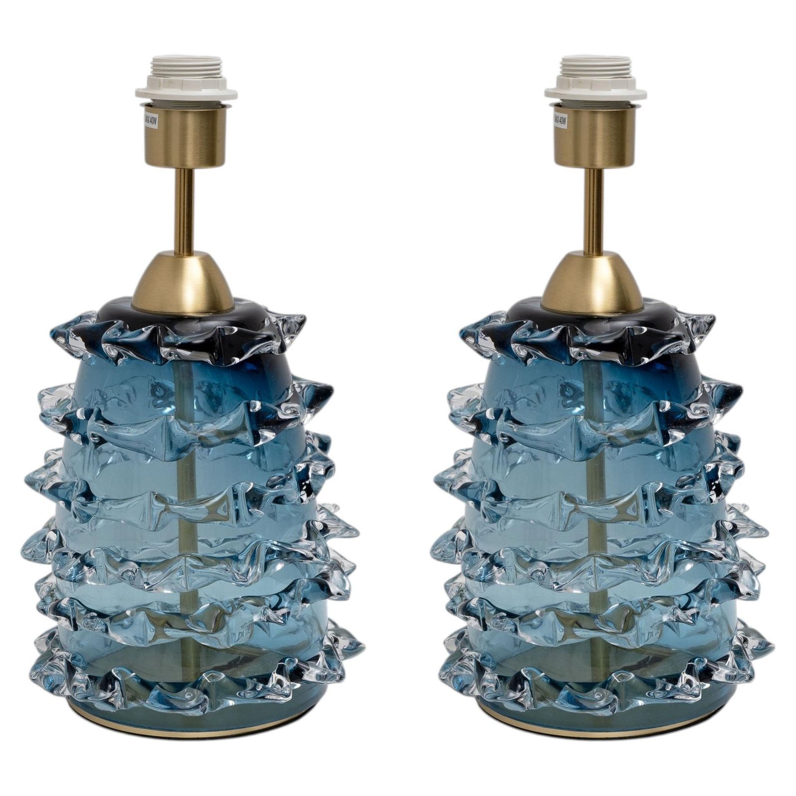 Paar blauwe Rostrato Murano glazen tafellampen