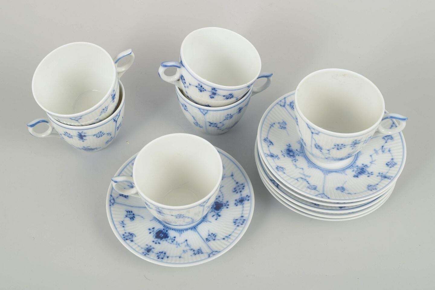 Royal Copenhagen, Blue Fluted Plain. Set Of Six Coffee Cups With Saucers. photo furniture