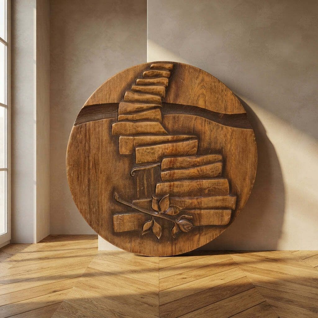 Vintage Gesneden Houten Wandplaquette, Sculpturaal Reliëf, Tsjechoslowakije, Midden 20e Eeuw, 47 cm