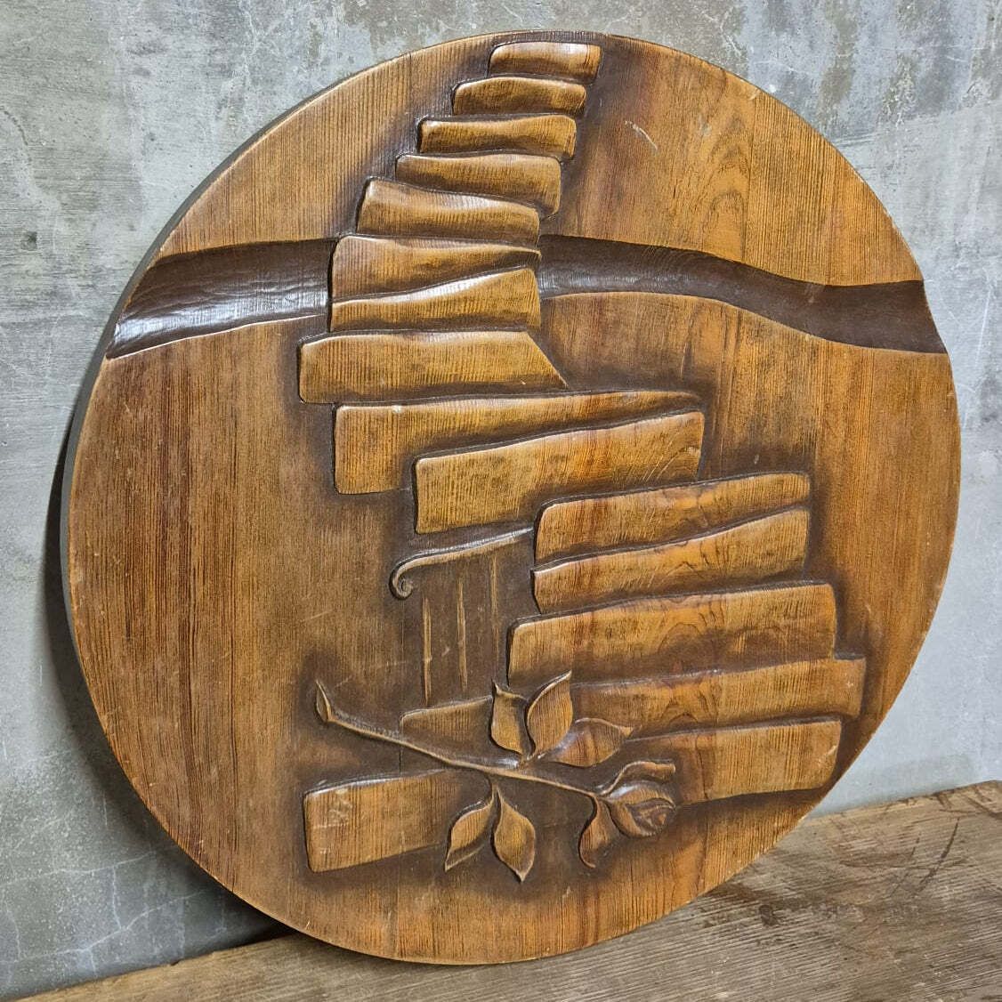 Vintage Gesneden Houten Wandplaquette, Sculpturaal Reliëf, Tsjechoslowakije, Midden 20e Eeuw, 47 cm photo vinterior