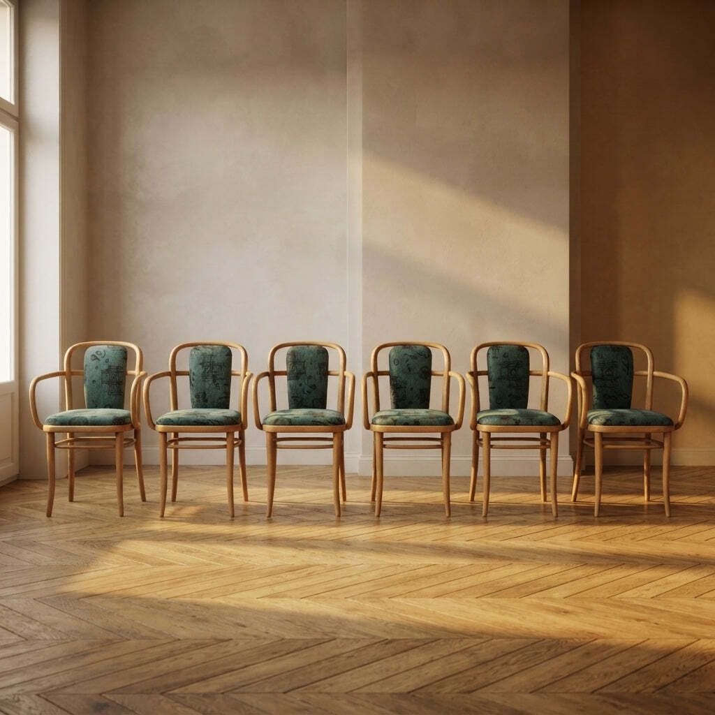 Set van 6 fauteuils A 811 van Josef Hoffmann voor Ton, gebogen beukenhout, Tsjecho-Slowakije, 55 × 50 × 80 cm