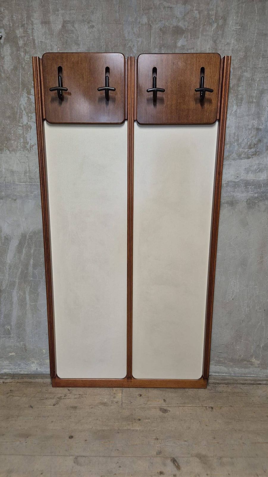 Vintage Mid Century Wall Mounted Coat Rack, Wood And Cream Panels, Czechoslovakia, 7 X 90 X 175 Cm photo buy