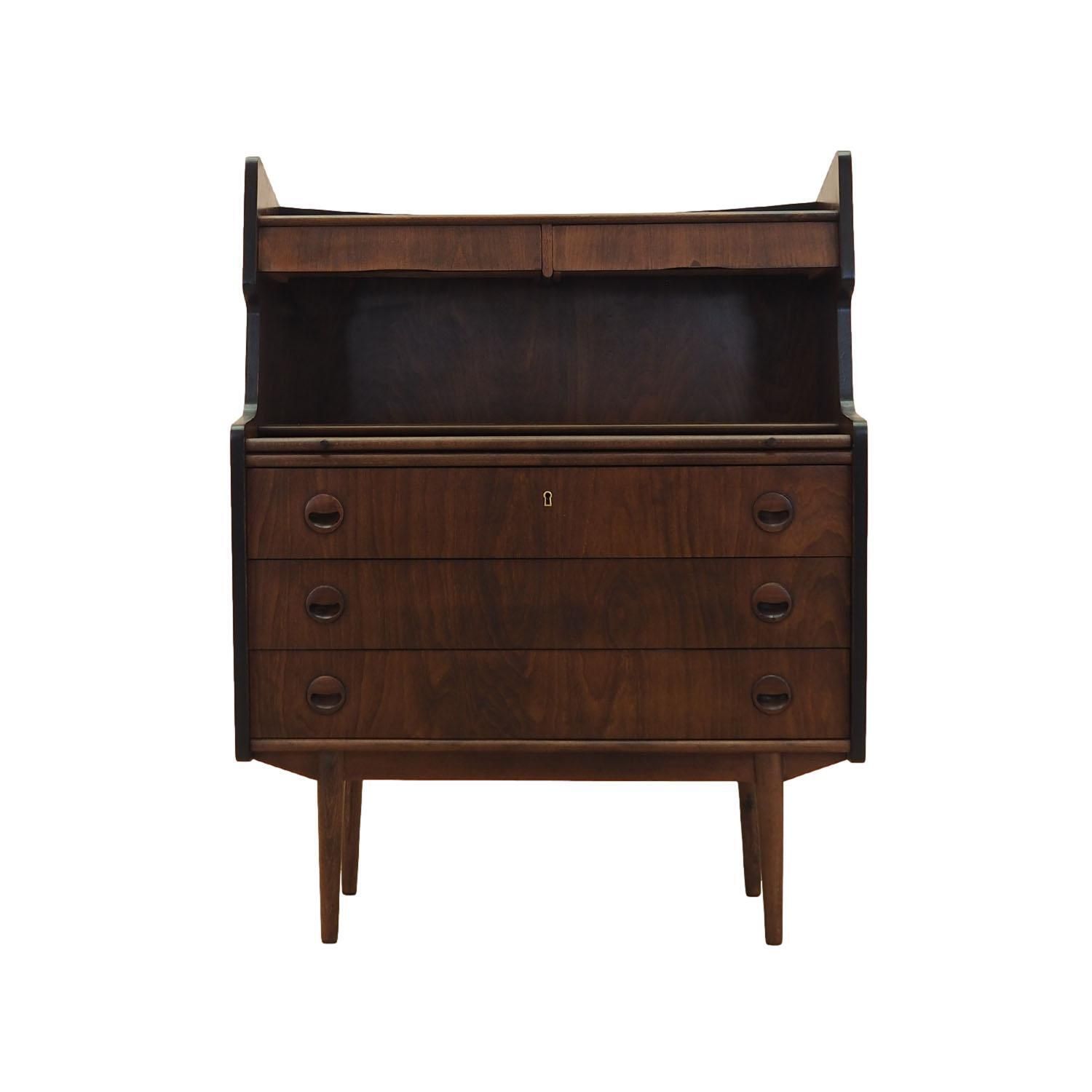 Deens Secretaire Bureau in Walnotenfineer ca. jaren 1960 met Uitschuifbaar Schrijfblad