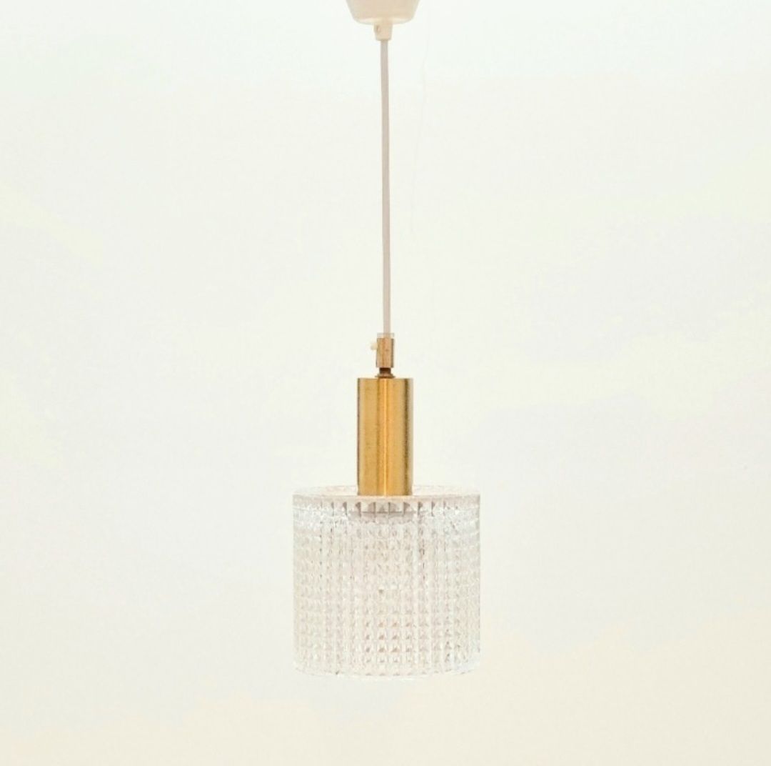 Suspension mid-century scandinave en cristal et laiton, par Carl Fagerlund pour Orrefors, Suède, années 1960 photo for sale