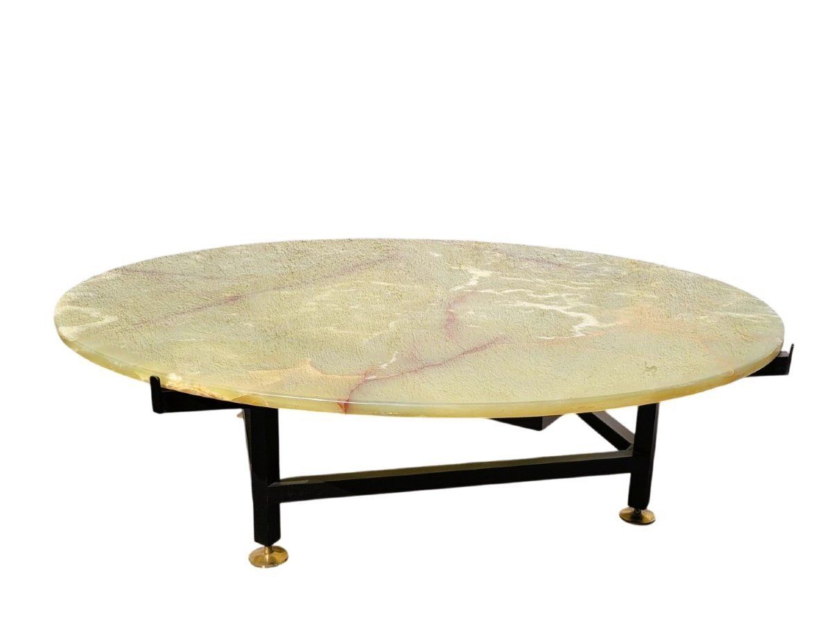 Table basse en fer et onyx, Italie, années 1970