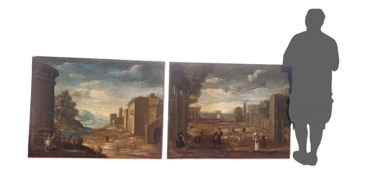 Paire de vues architecturales, 150 x 115 cm, Italie, XVIIe siècle photo furniture