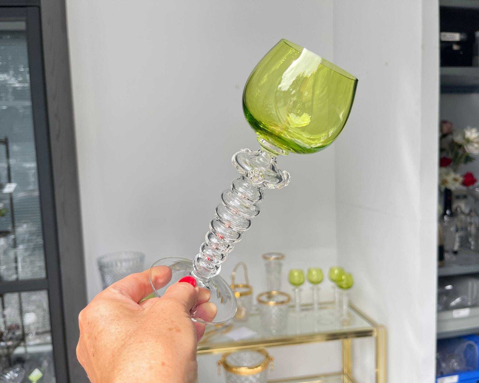 Roemer Glass Theresienthal | 6pcs Wine Glasses | Hollow Blown Voice photo for sale